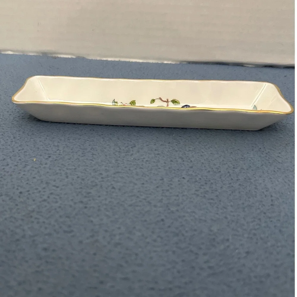 Aynsley Pembroke Bone China Trinket Dish Bird Floral Gold Trim Rectangular Tray